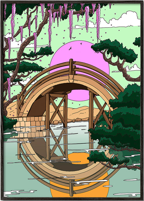 Landschap kunst: boogbrug met spiegeling – Black Frame