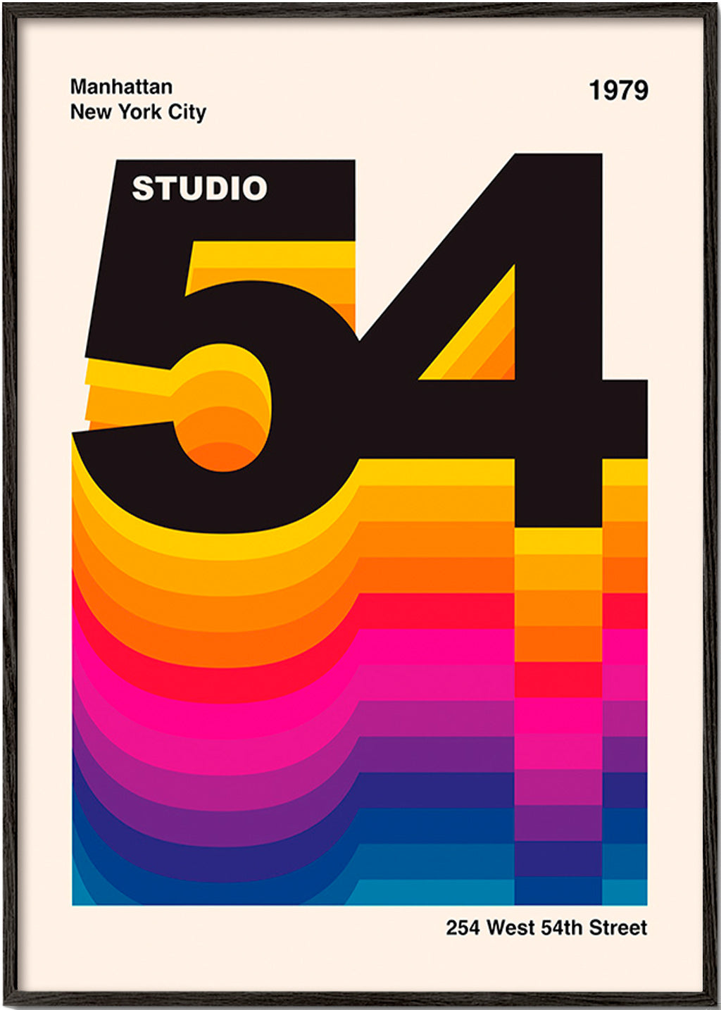 Vintage print Studio 54 met kleurgolven – Black Frame