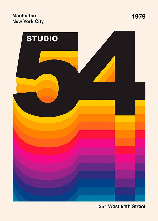 Cuadro vintage Studio 54 con ondas de color