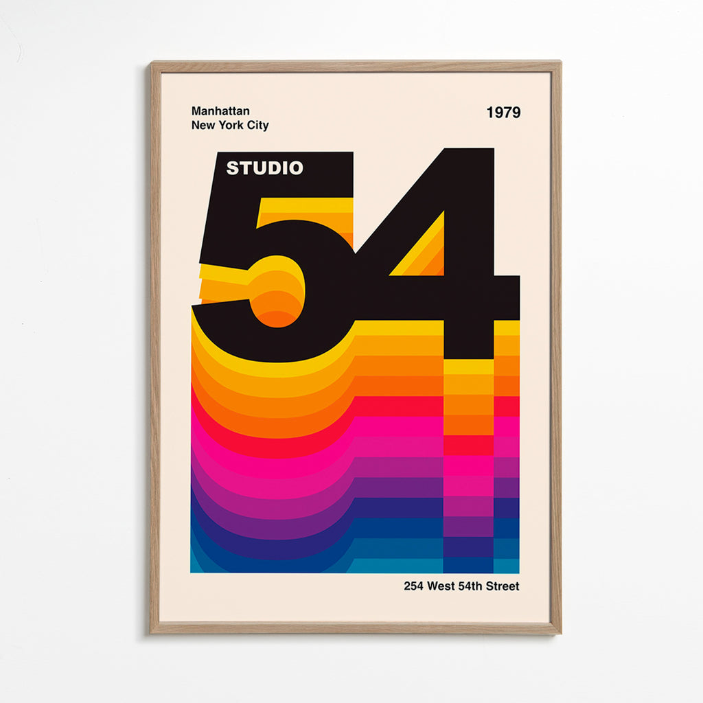 Vintage print Studio 54 met kleurgolven – Oak Frame