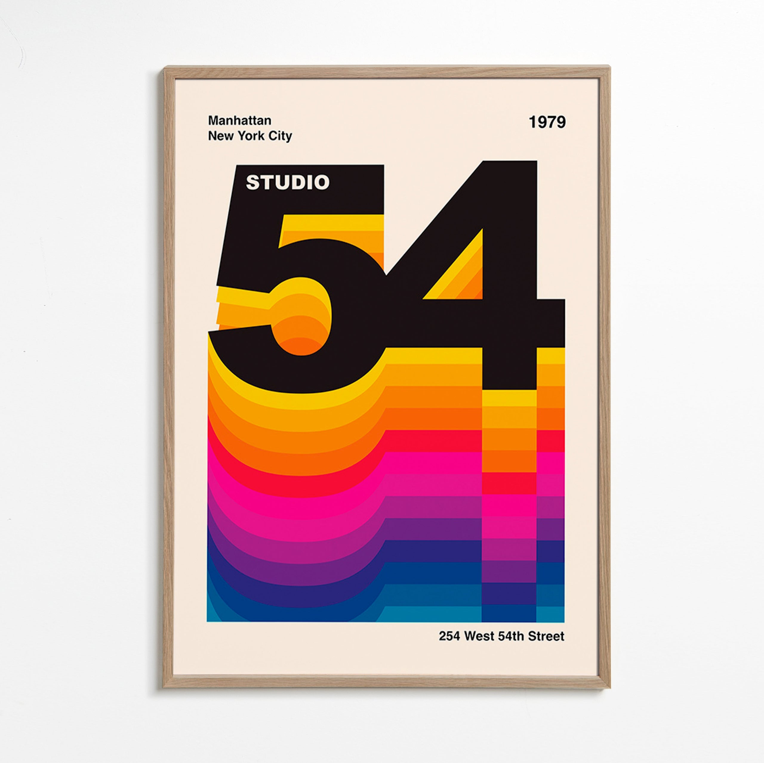 Vintage print Studio 54 met kleurgolven – Oak Frame