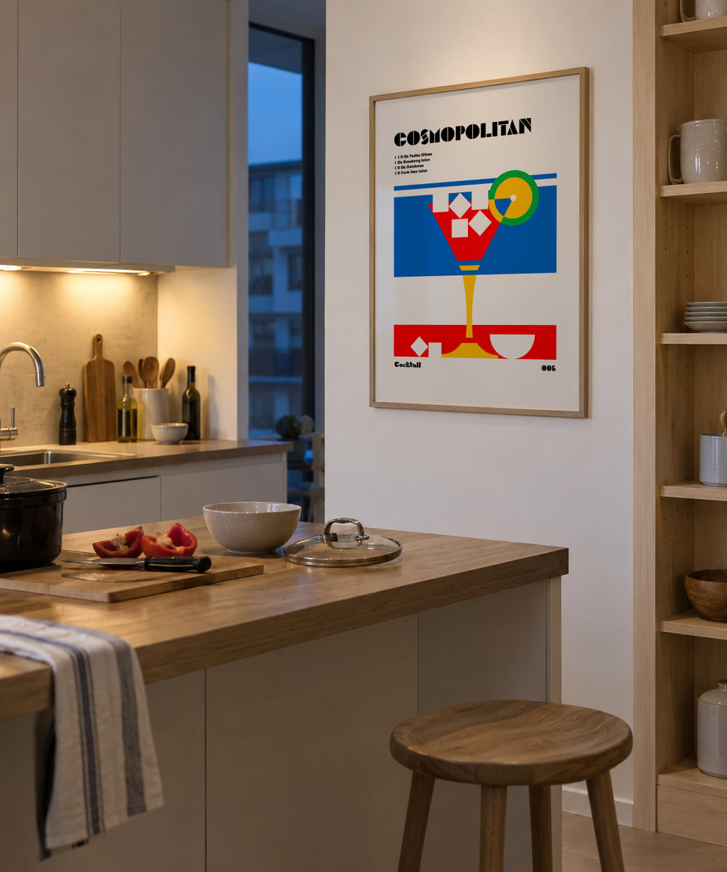 Cosmopolitan Bauhaus Cocktail - Framed poster in an interior