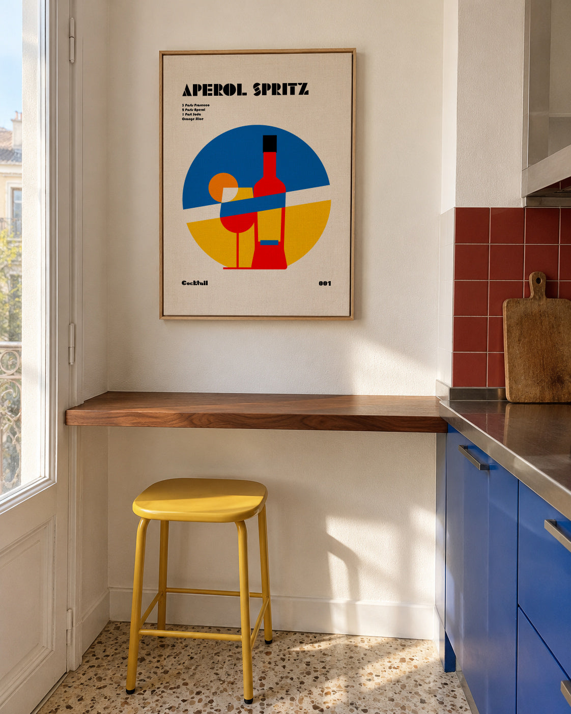 Aperol Spritz Cocktail Bauhaus Art Print - Framed canvas in an interior