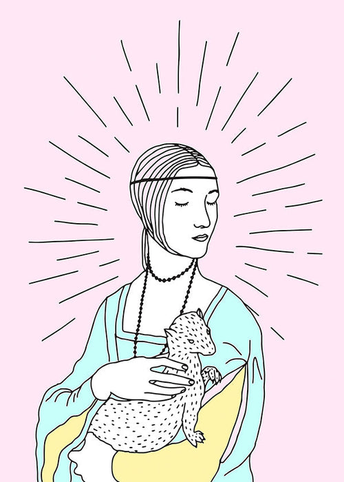 Illustratie: dame met ermine in pastelkleuren