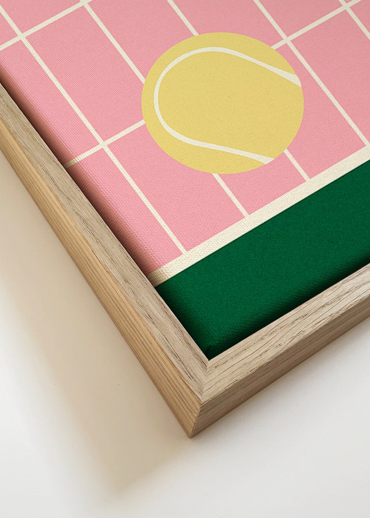 Tennis kunst met gele ballen op roze raster – Canvas detail