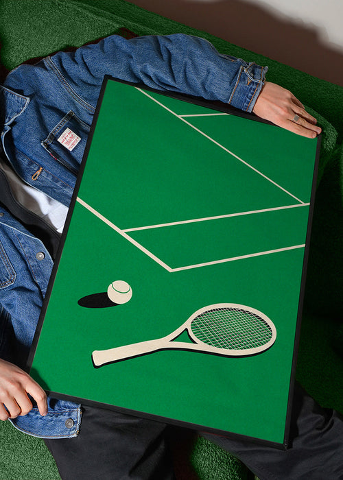 Sportkunst: racket en bal op baan – Product1