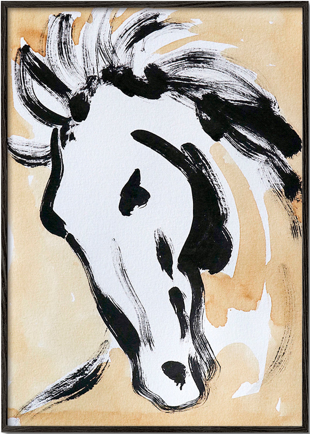 Paard in inkt, gestuele kunst – Black Frame