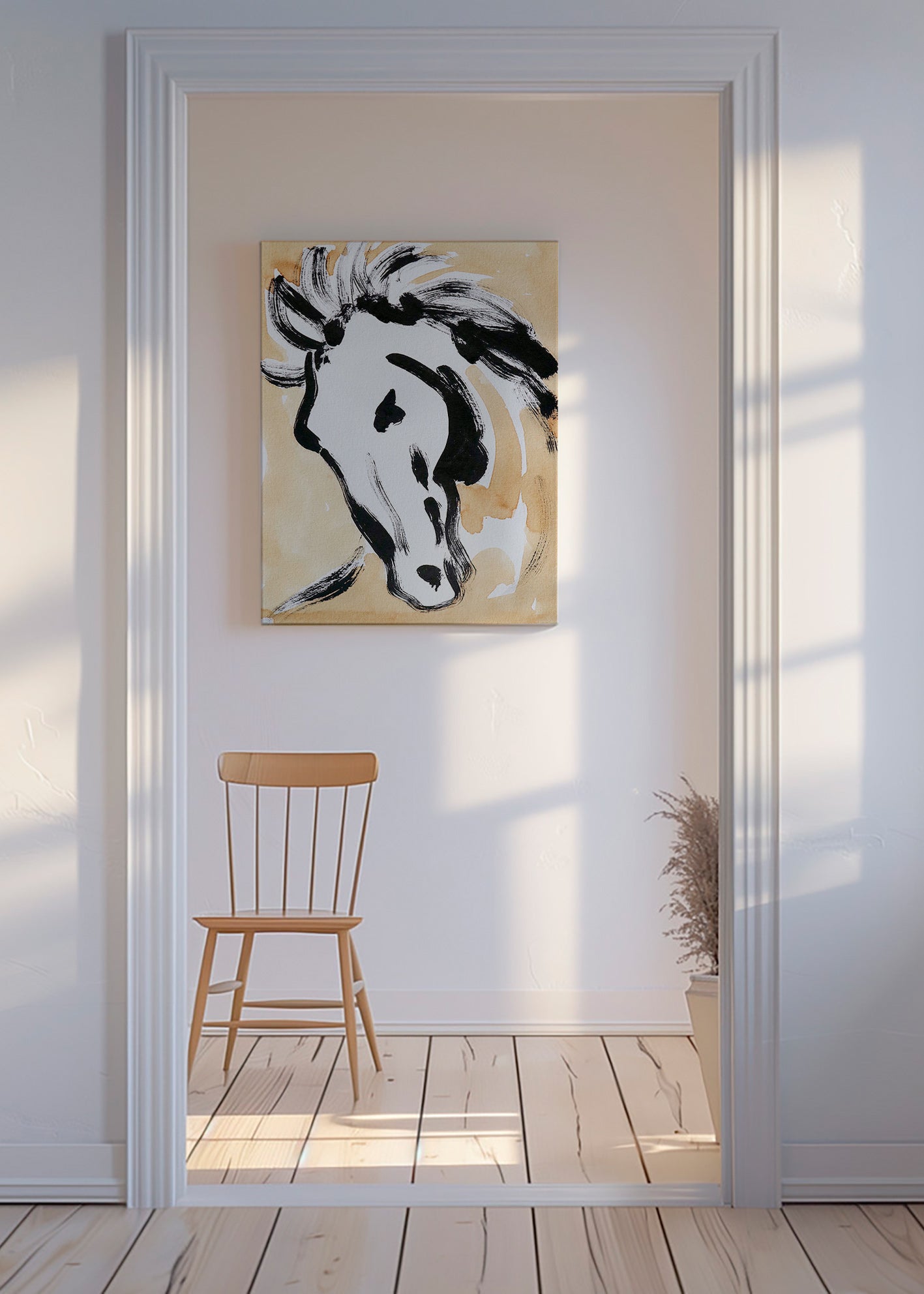Paard in inkt, gestuele kunst – Canvas