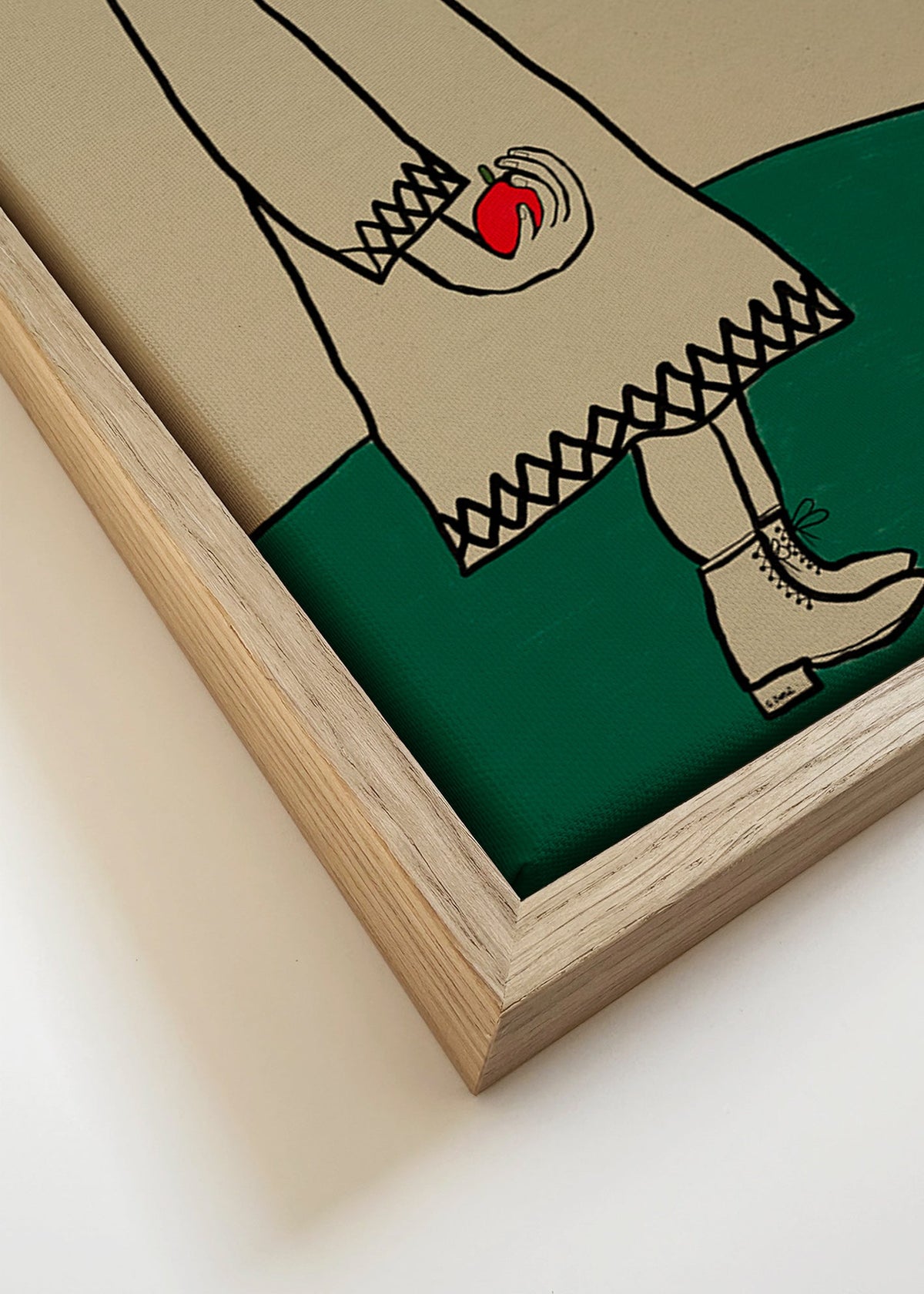 Paardillustratie met vrouw en appel – Canvas detail