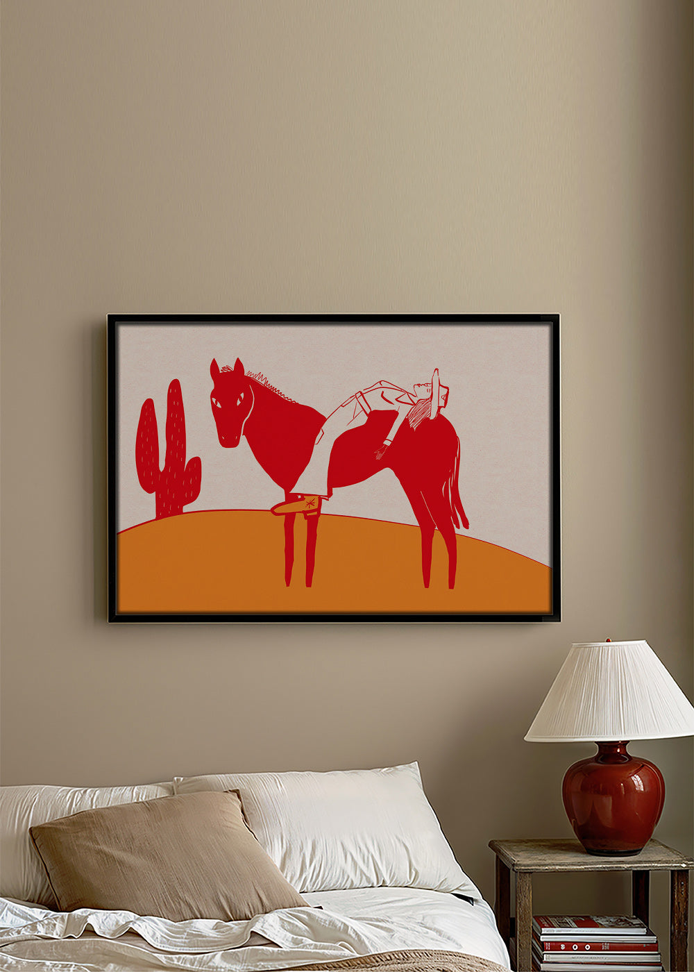 Artwork cowgirl rustend op rood paard – Canvas1