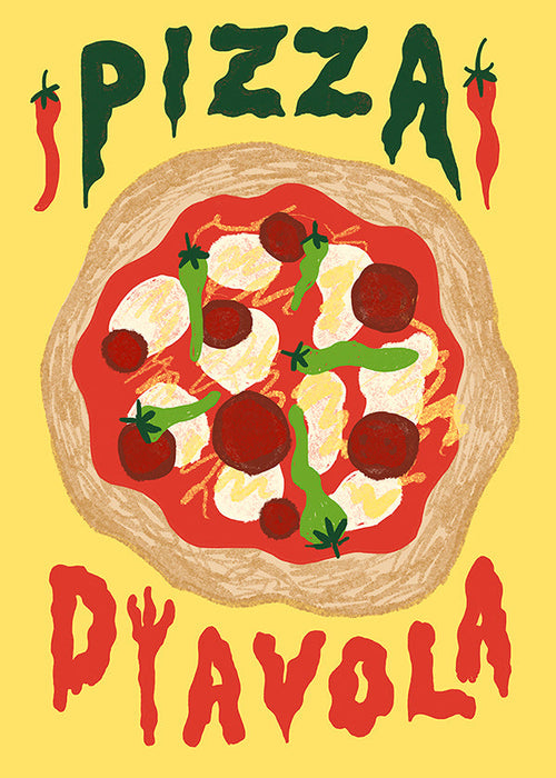Keuken kunst: Pizza Diavola illustratie