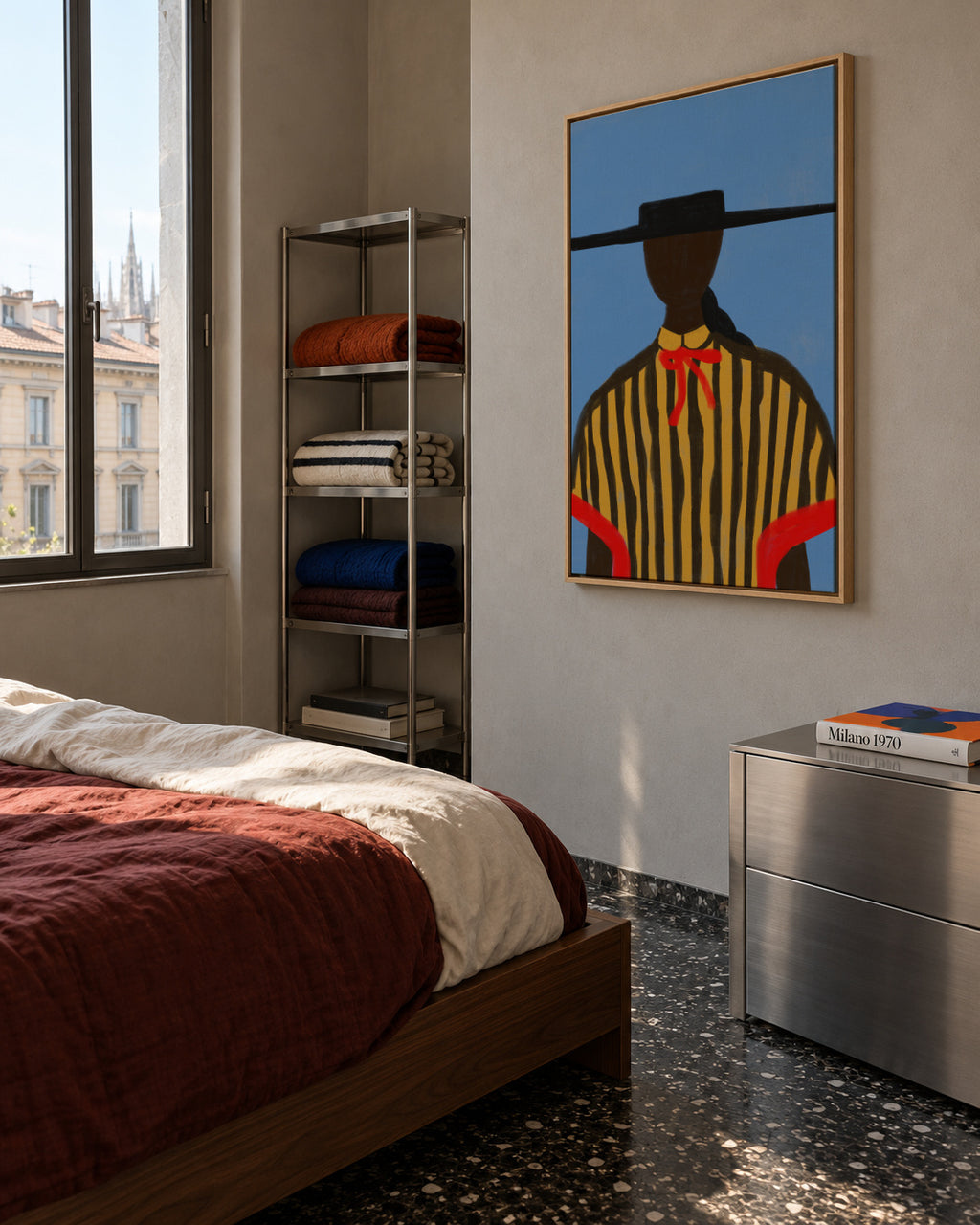 Bold Hat Woman and Stripes New Mexico Style - Framed canvas in an interior