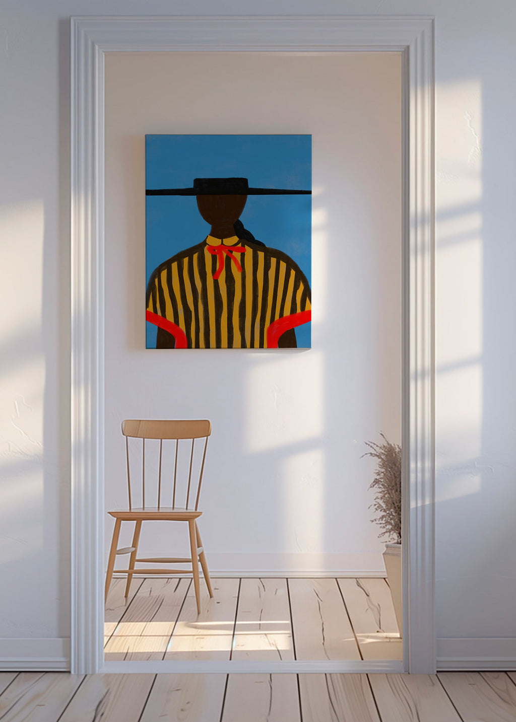 Illustratie van figuur met hoed en strepen – Canvas