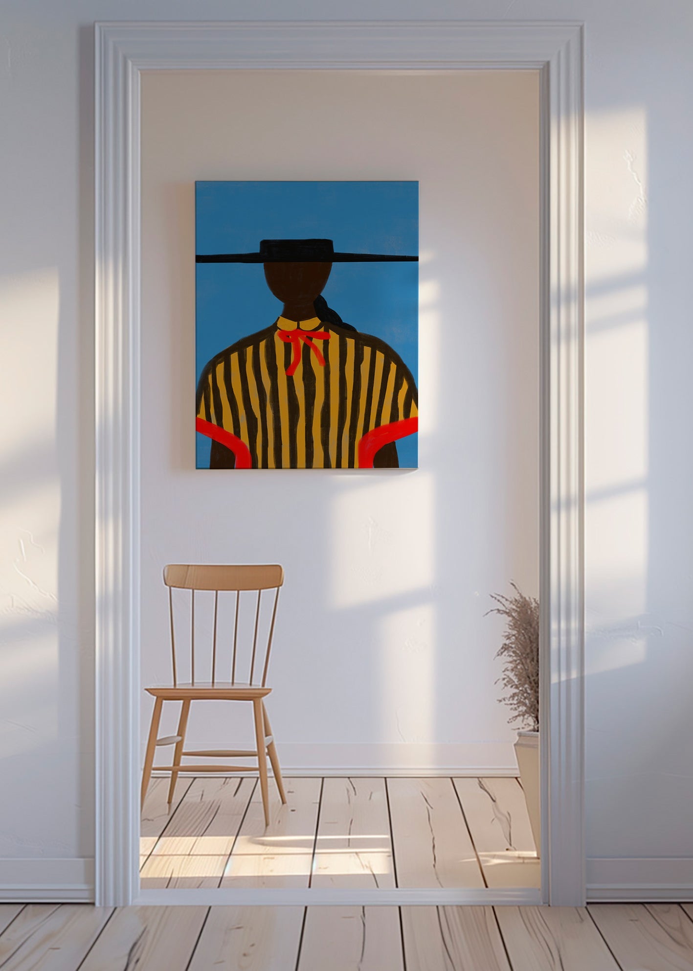 Illustratie van figuur met hoed en strepen – Canvas