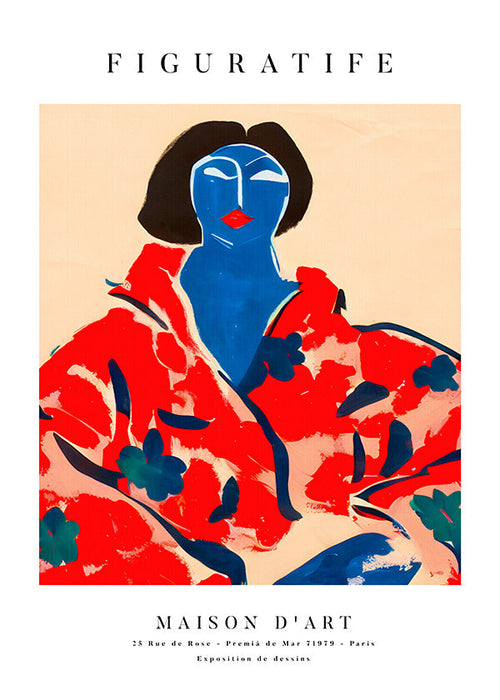 Vrouwelijke illustratie met rood kimono