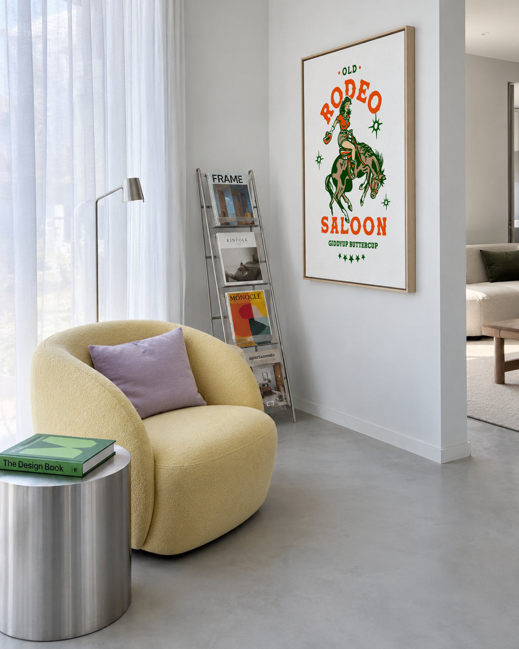 Old Rodeo Saloon Cowgirl: Giddyup Buttercup - Framed canvas in an interior