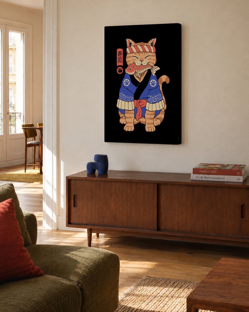 Sushi Meowster - Unframed canvas in an interior