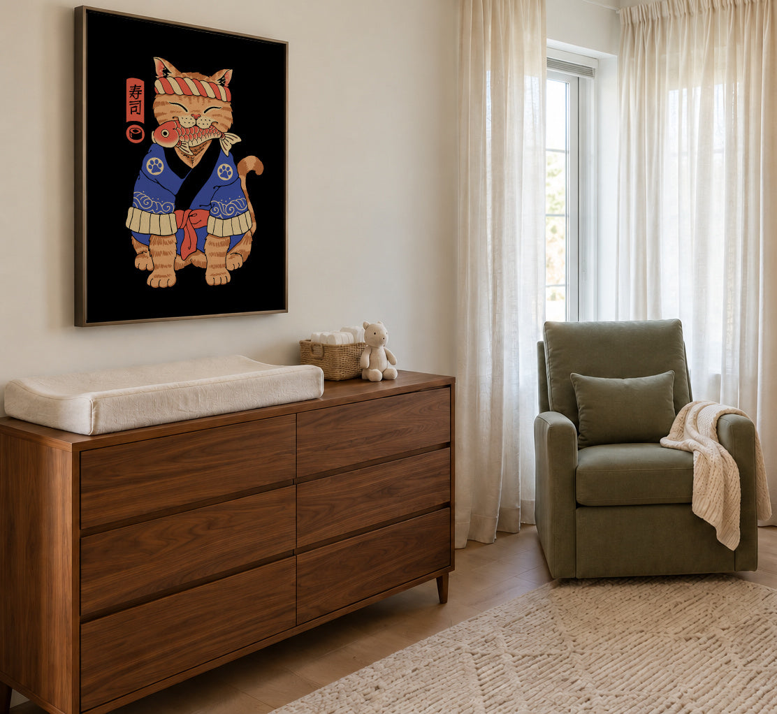 Sushi Meowster - Framed canvas in an interior