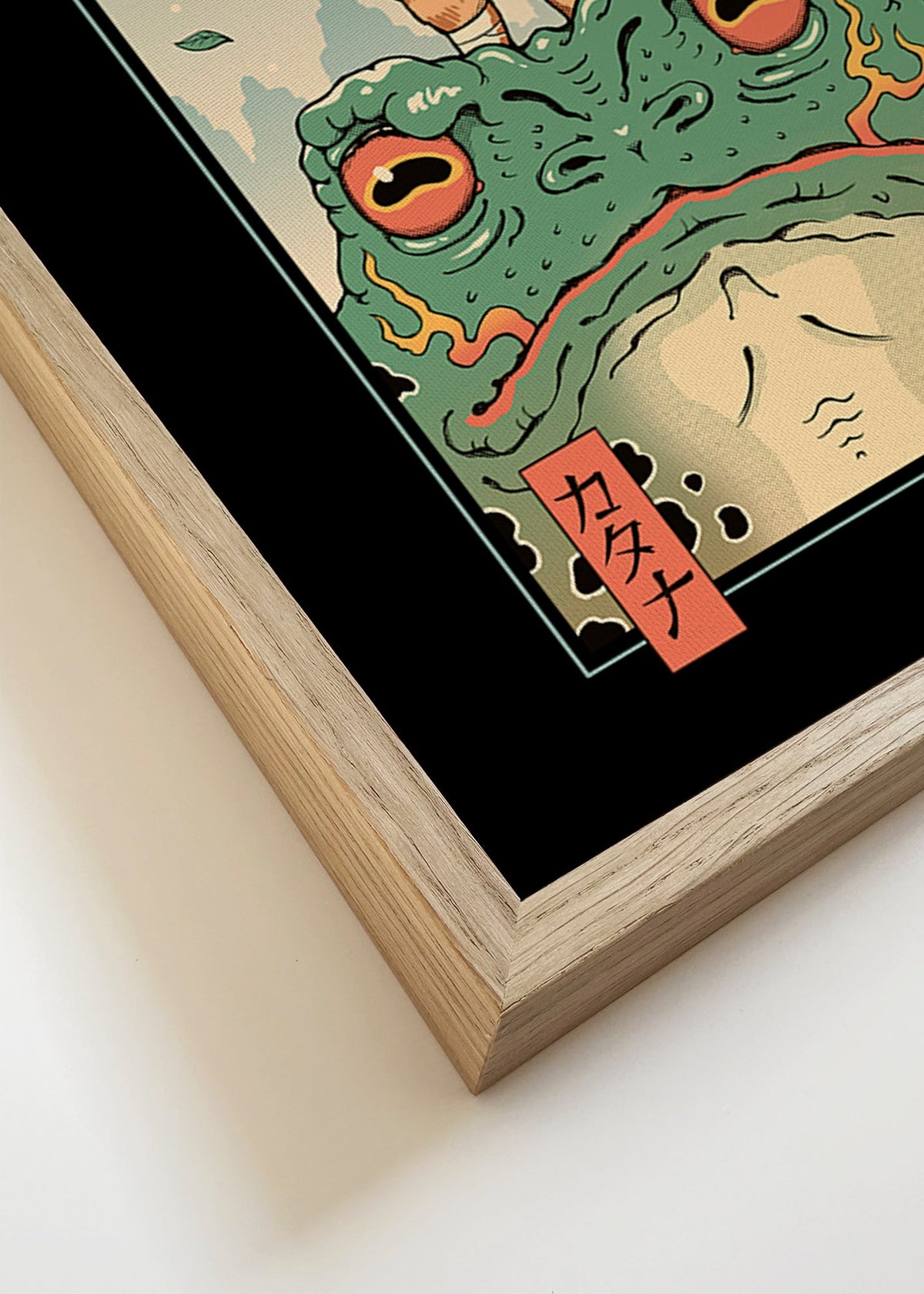 Kunstwerk samurai kat op reuzekikker – Canvas detail