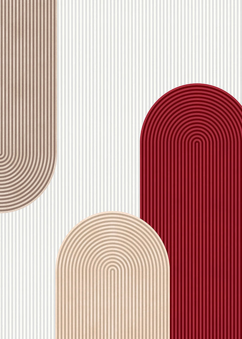 Geometrische poster met rode en beige bogen