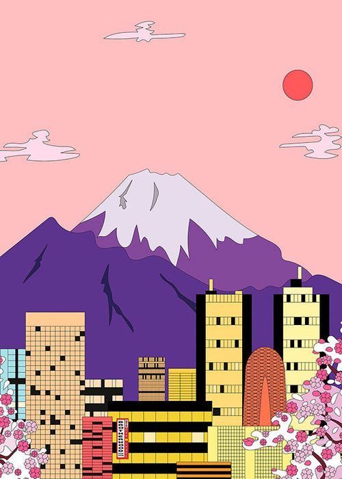 Stadsposter Tokio met Fuji en kersenbloesem