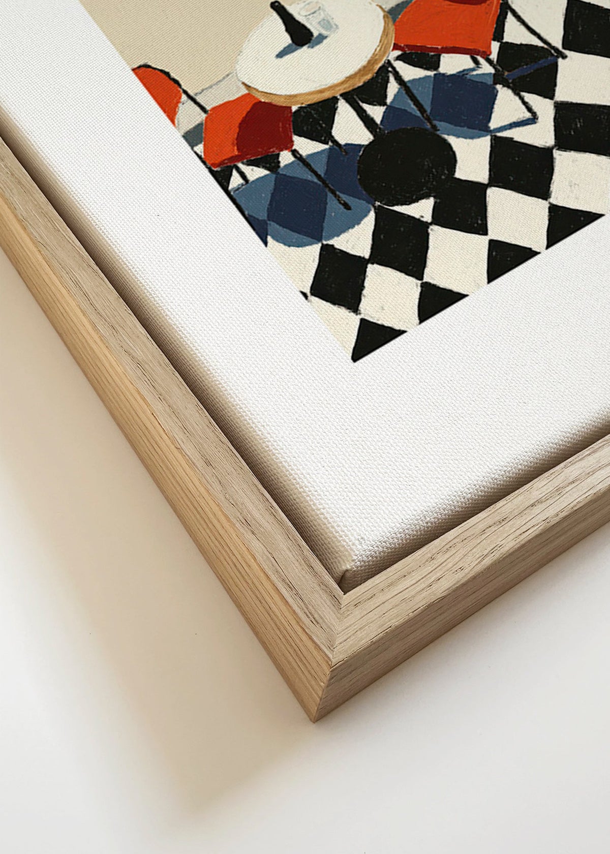 Keuken kunst: koffietafel op schaakbordvloer – Canvas detail