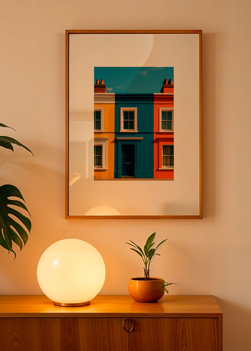 Stadsafbeelding met gevel in drie kleuren – Product1