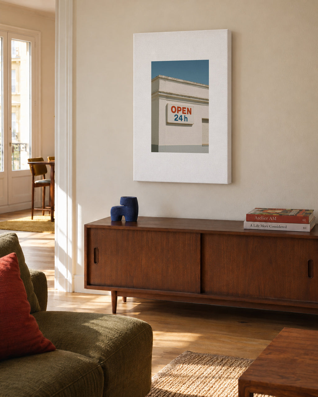 Open 24h - Unframed canvas in an interior