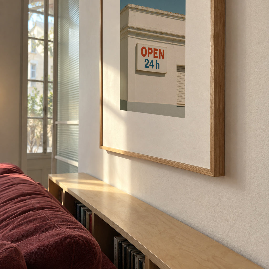 Open 24h - Framed poster in an interior