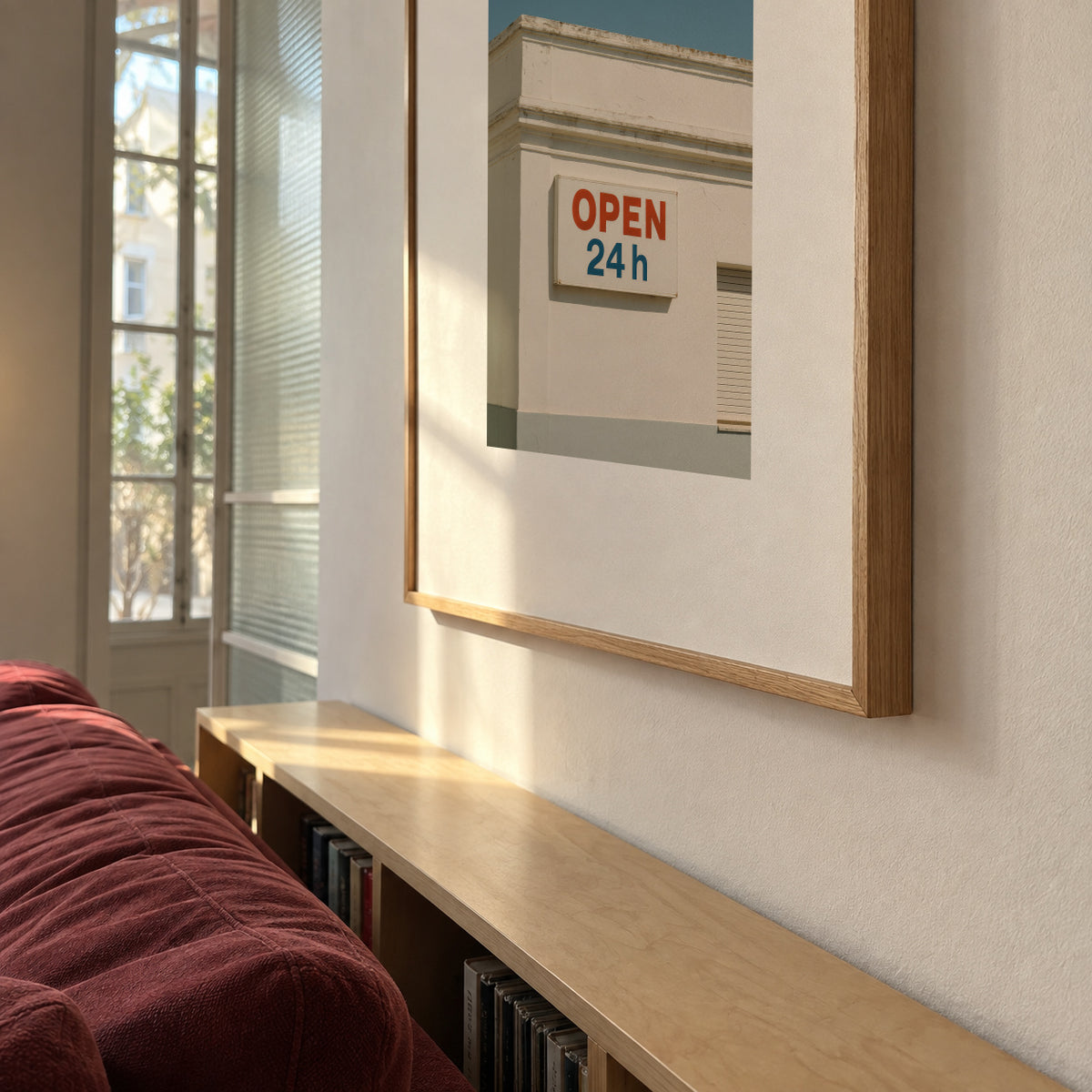 Open 24h - Framed poster in an interior