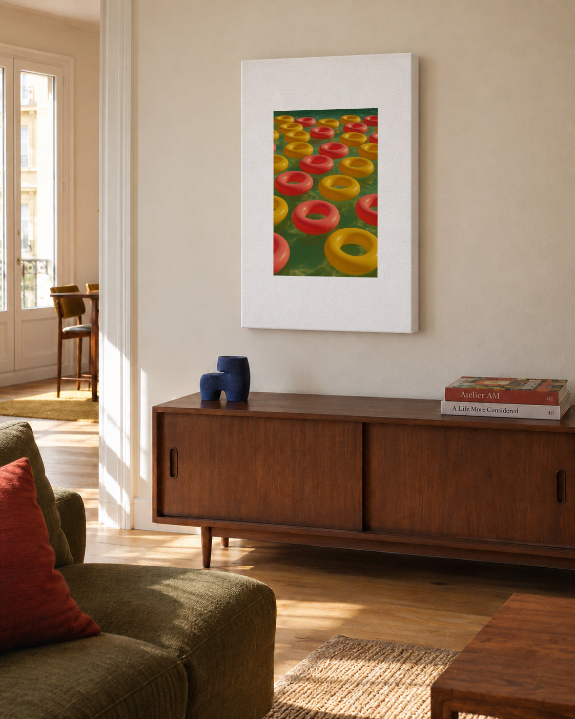 Floating Rings - Unframed canvas in an interior