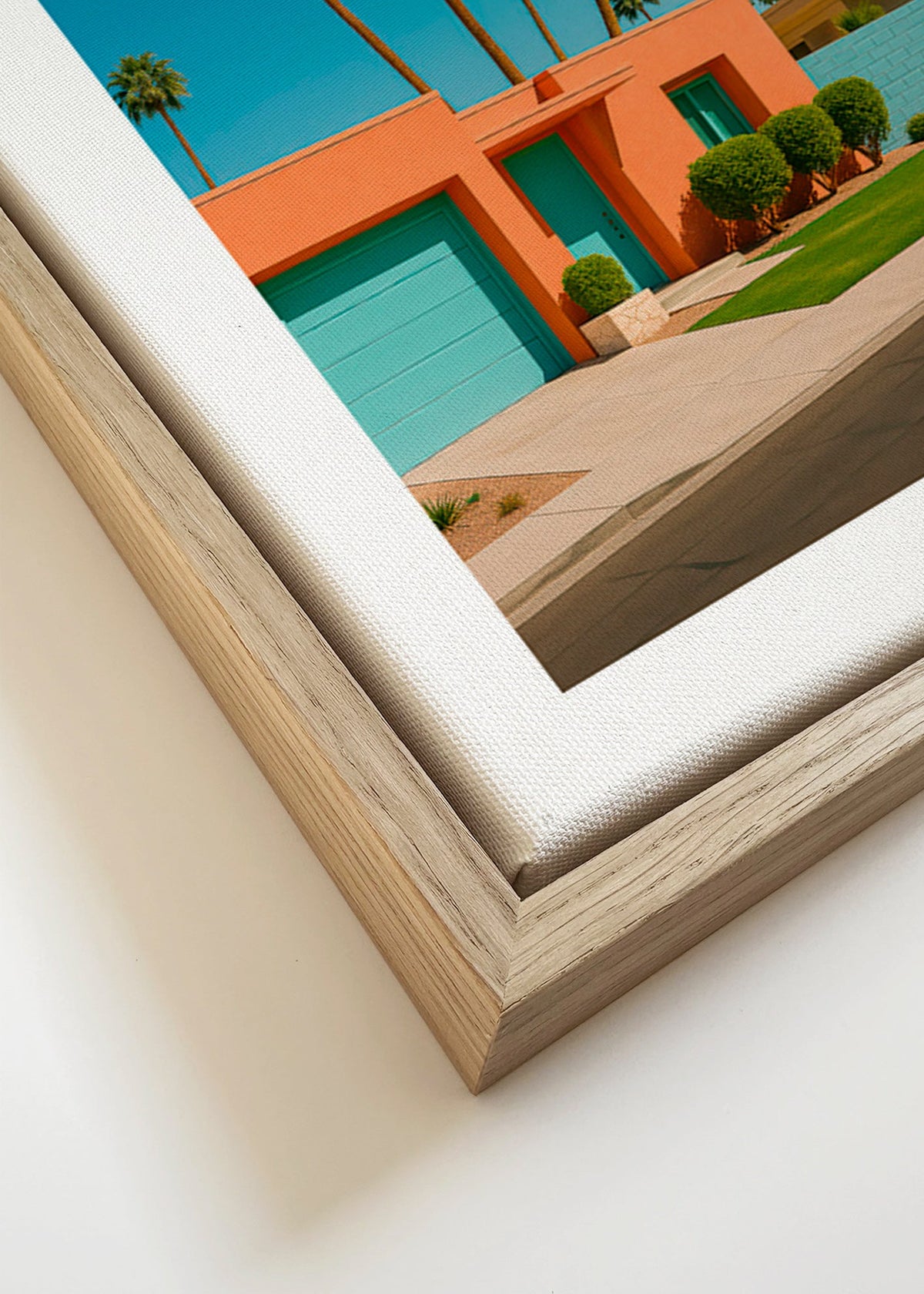 Botanische poster Palm House met palmen en koraalgevel – Canvas detail