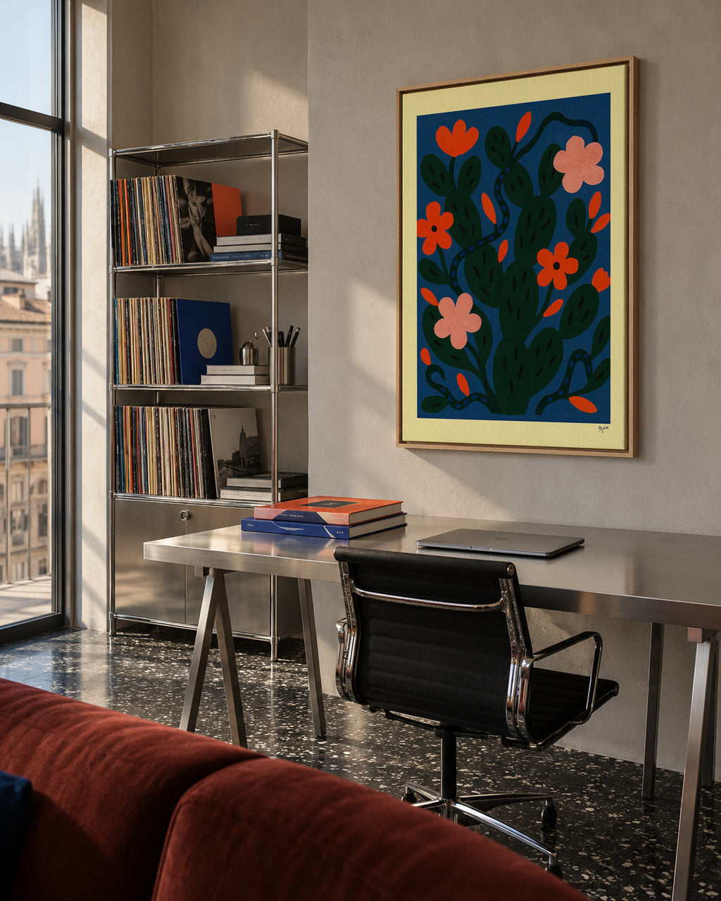 Midnight Flowers - Framed canvas in an interior