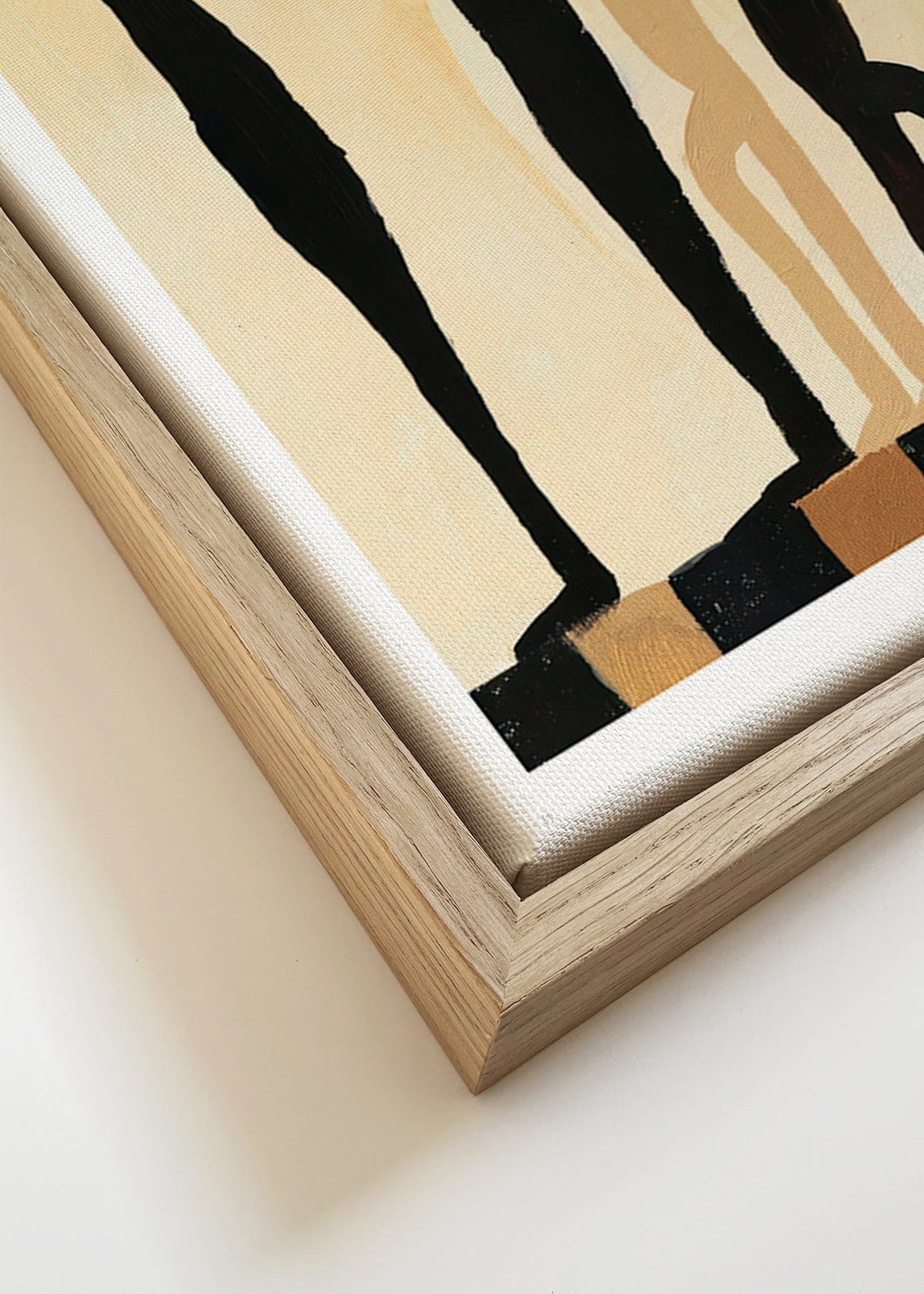 Abstract kunstwerk met uitgerekte figuren op beige – Canvas detail