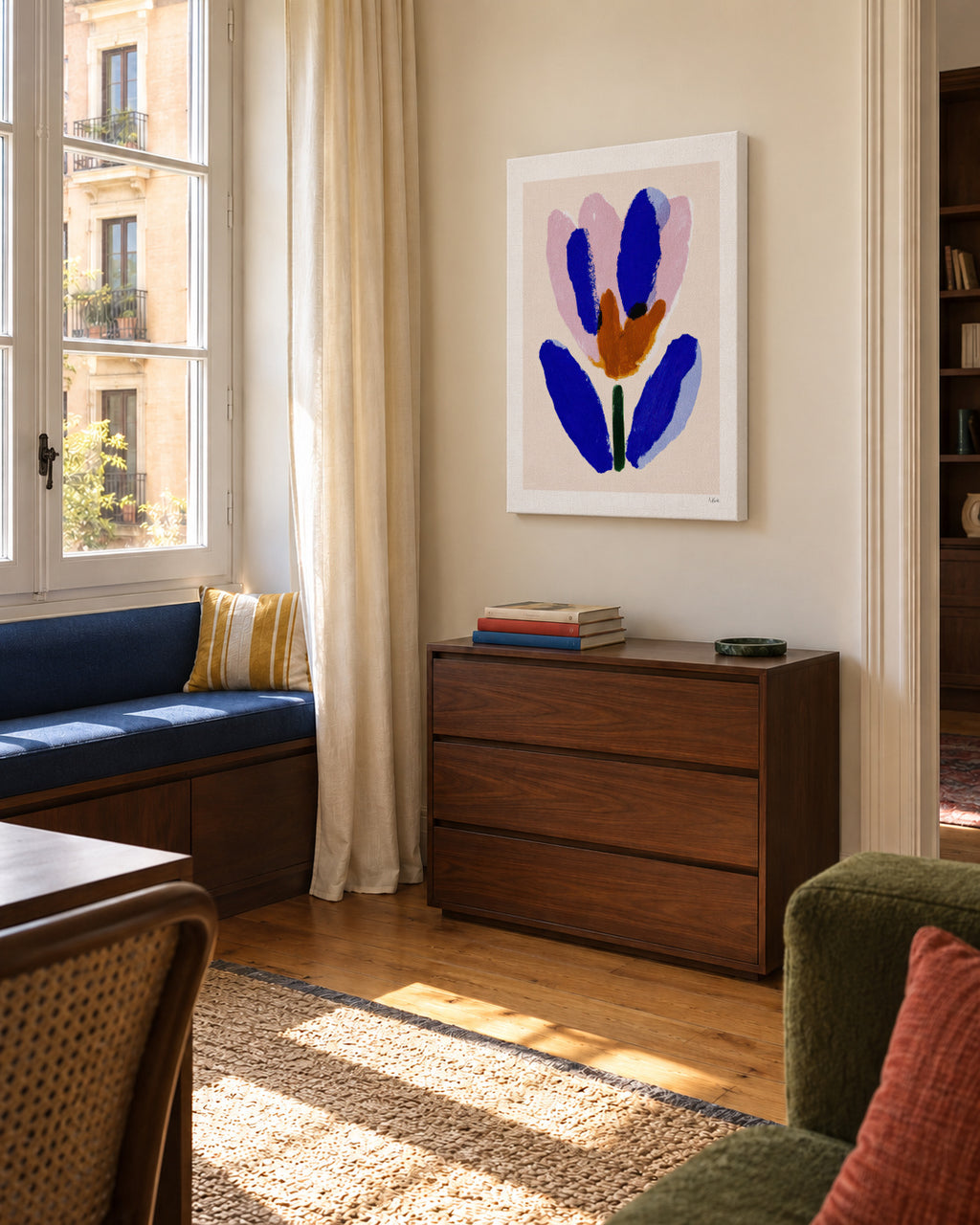 Blue Bloom - Unframed canvas in an interior