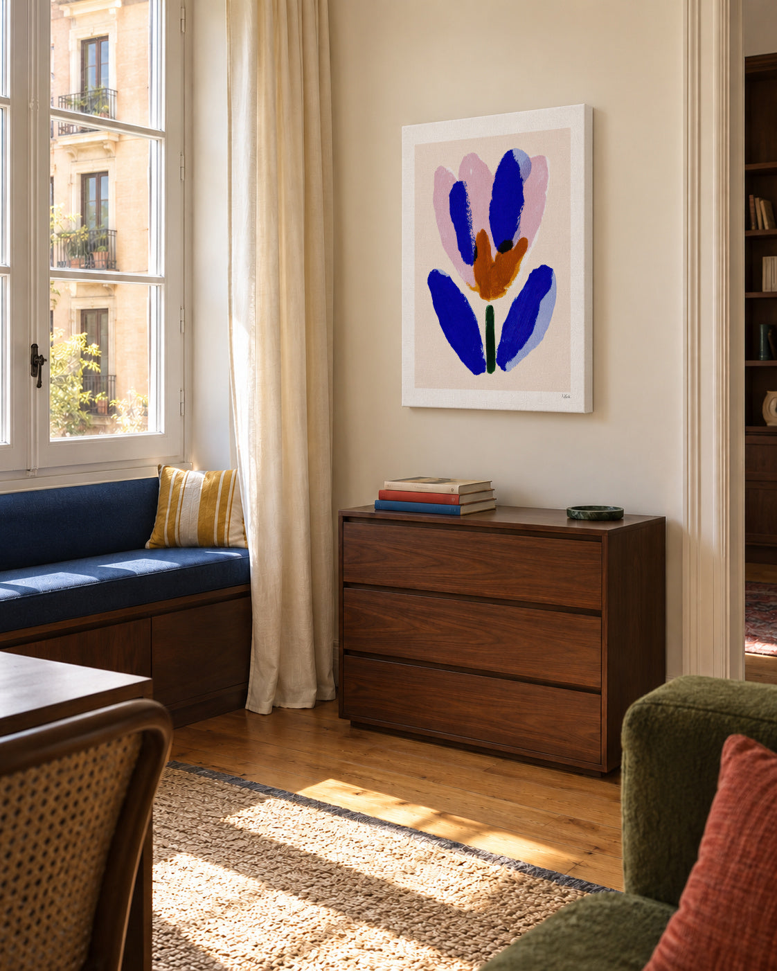 Blue Bloom - Unframed canvas in an interior