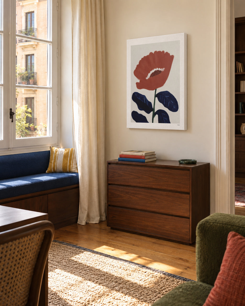 Coral Flower - Unframed canvas in an interior