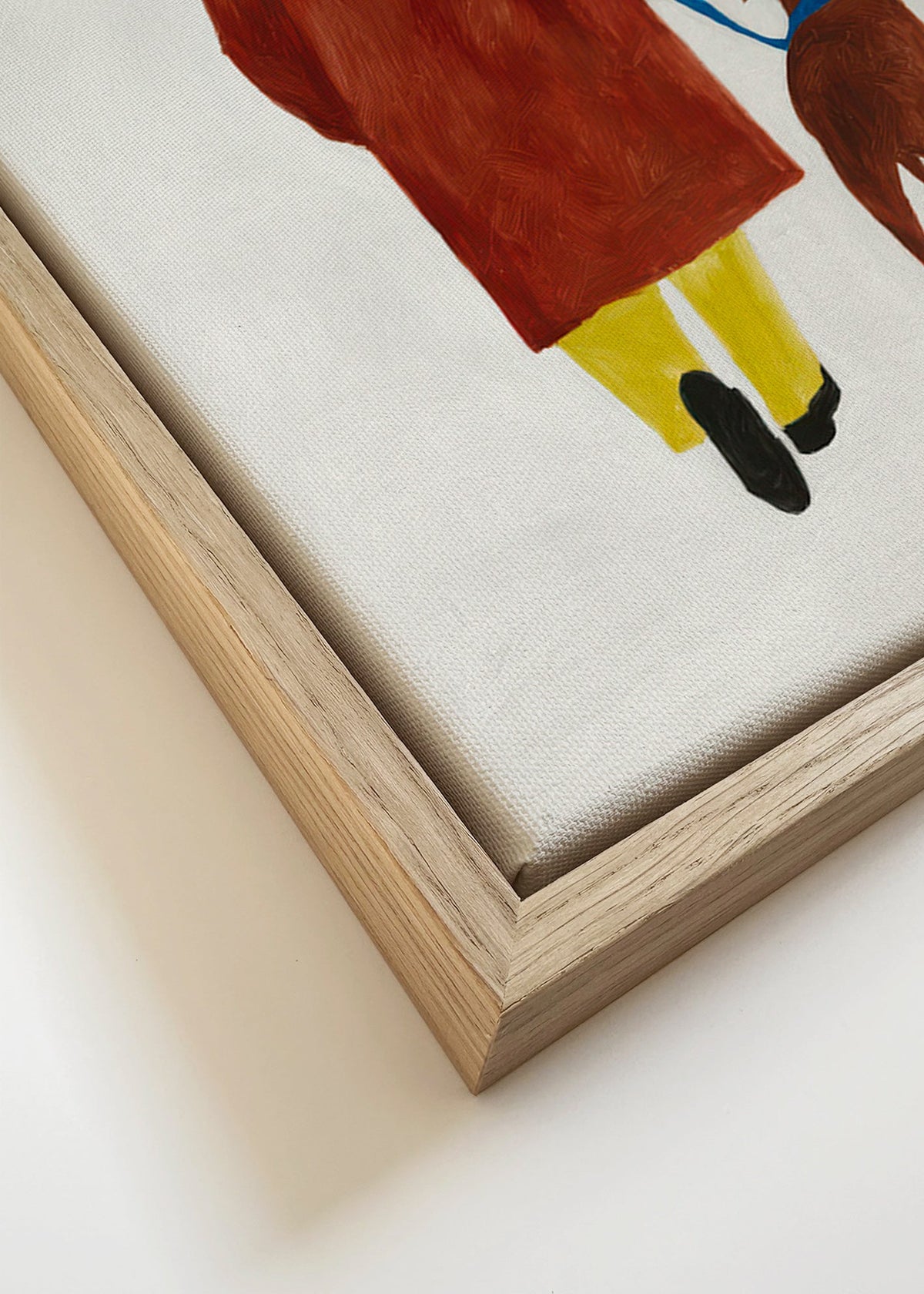 Illustratie van een wandeling met hond en gele hoed – Canvas detail