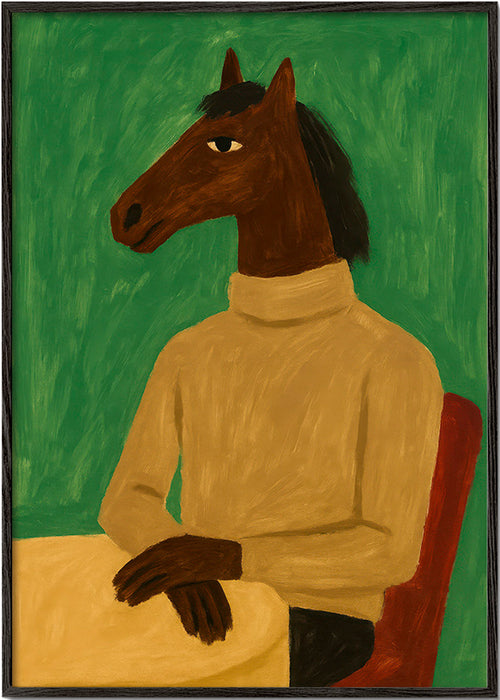 Kunstwerk paard in trui – Black Frame
