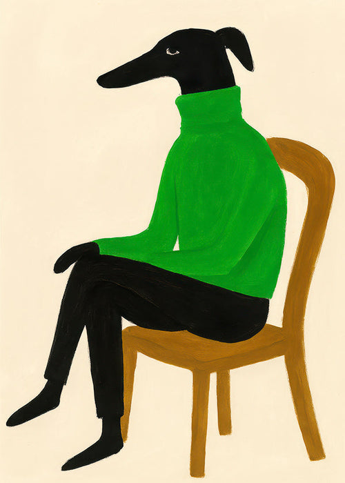 Hondillustratie met groene coltrui