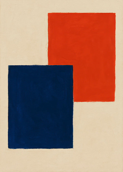Abstract kunst: overlappende rode en blauwe rechthoeken
