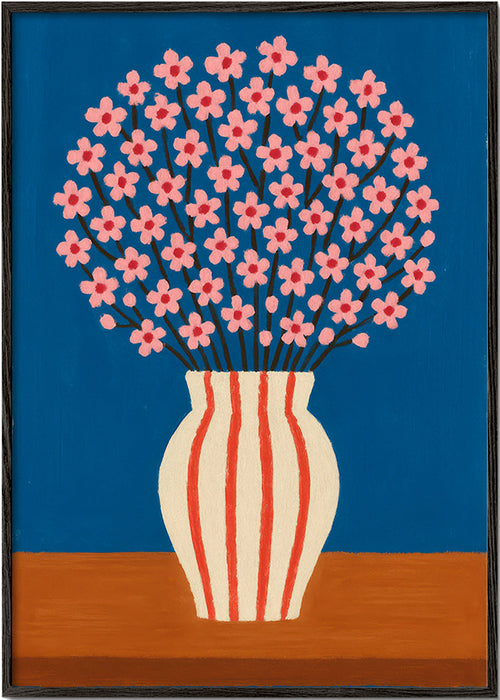 Botanische poster: vaas met roze bloemen – Black Frame