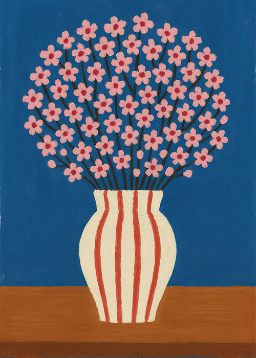 Botanische poster: vaas met roze bloemen