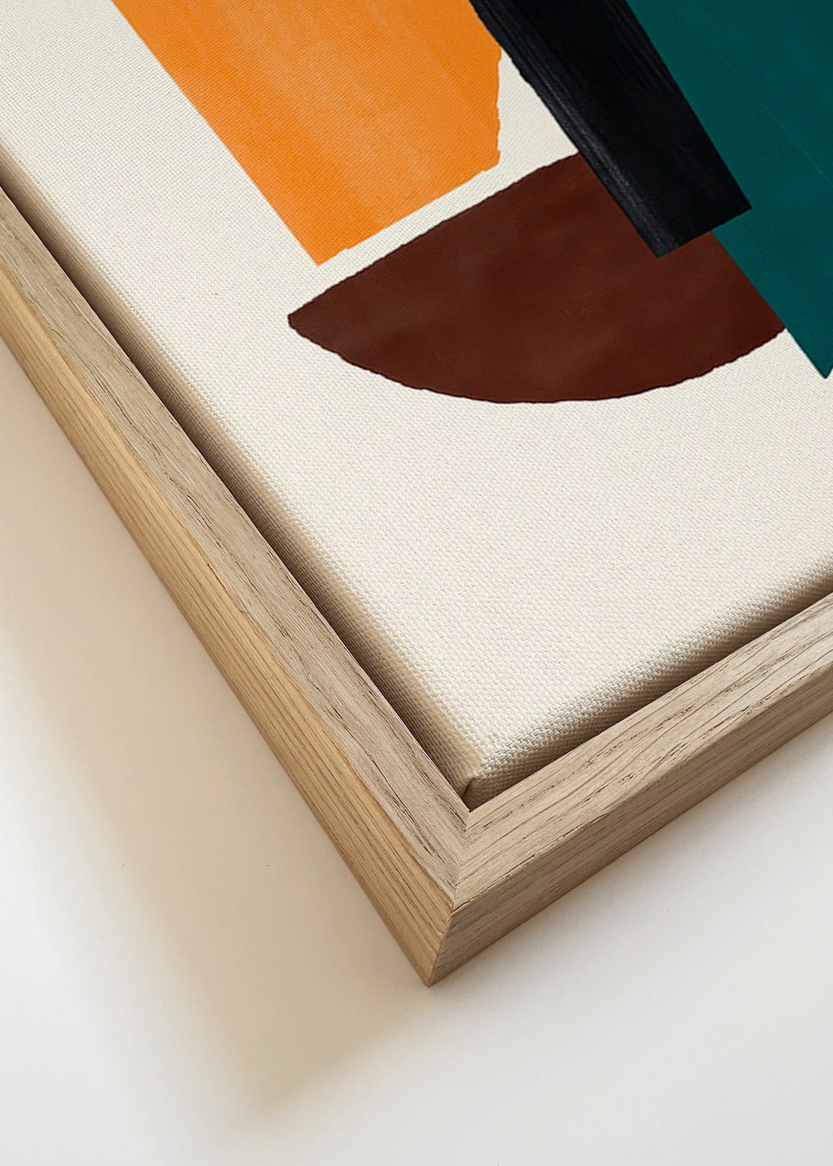 Abstract kunstwerk met oker en groene vormen – Canvas detail