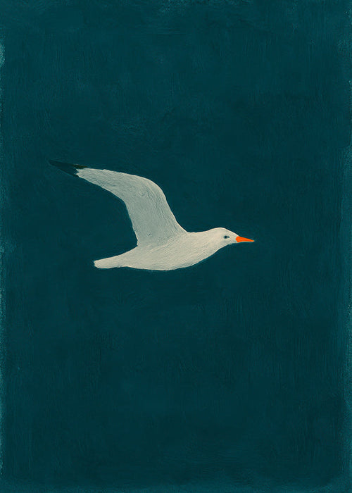 Meeuw kunst: vogel boven diep zeegroen