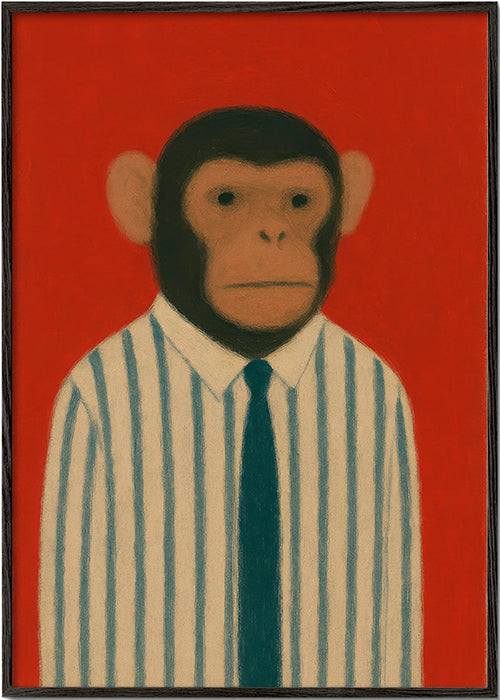 Artwork: Aap met gestreepte stropdas – Black Frame