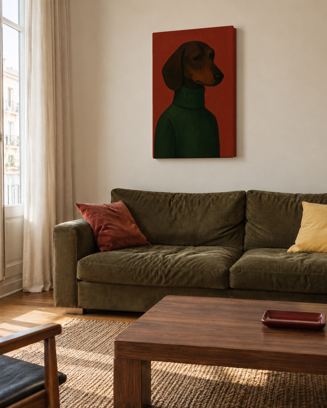 Dark Emerald Portrait - Unframed canvas in an interior