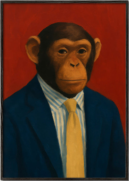 Dierenkunst chimpanse in pak – Black Frame