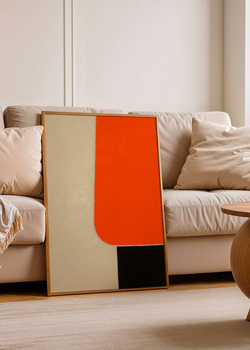 Geometrische poster met oranje blok en zwarte basis – Product1