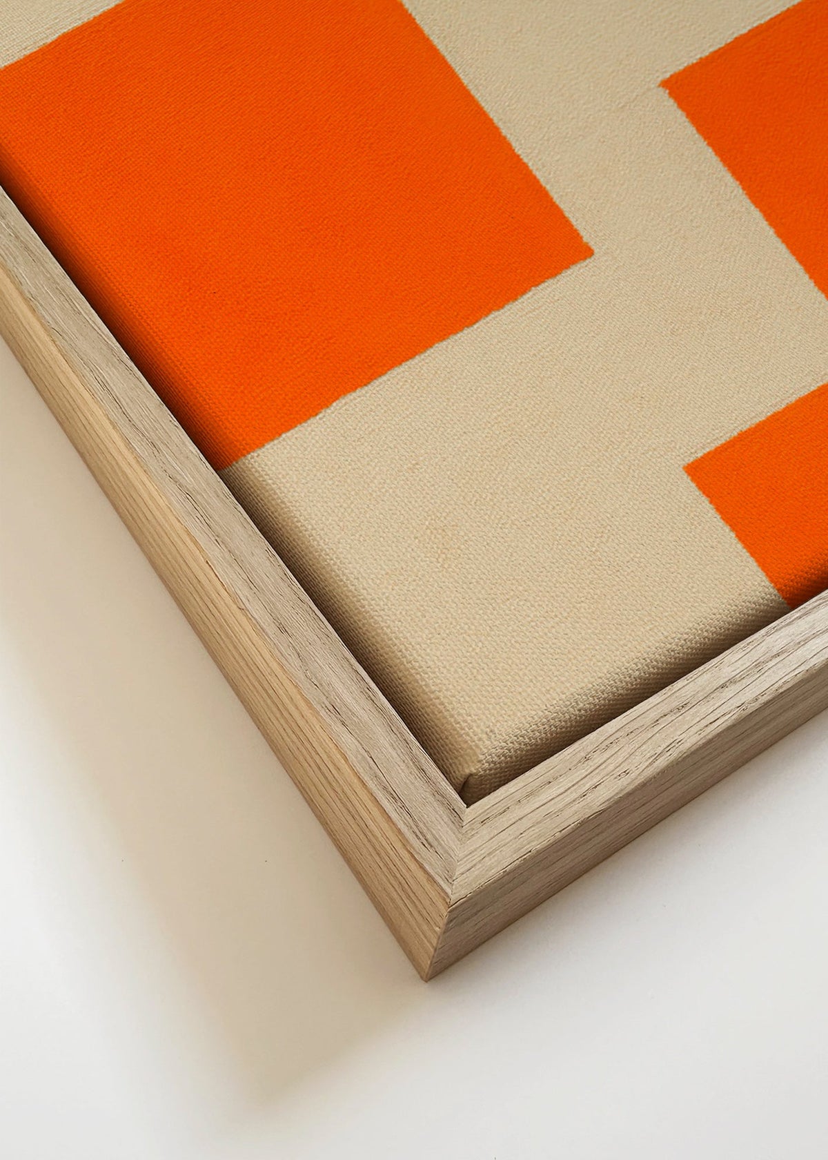 Geometrische kunst oranje en beige met modulaire blokken – Canvas detail